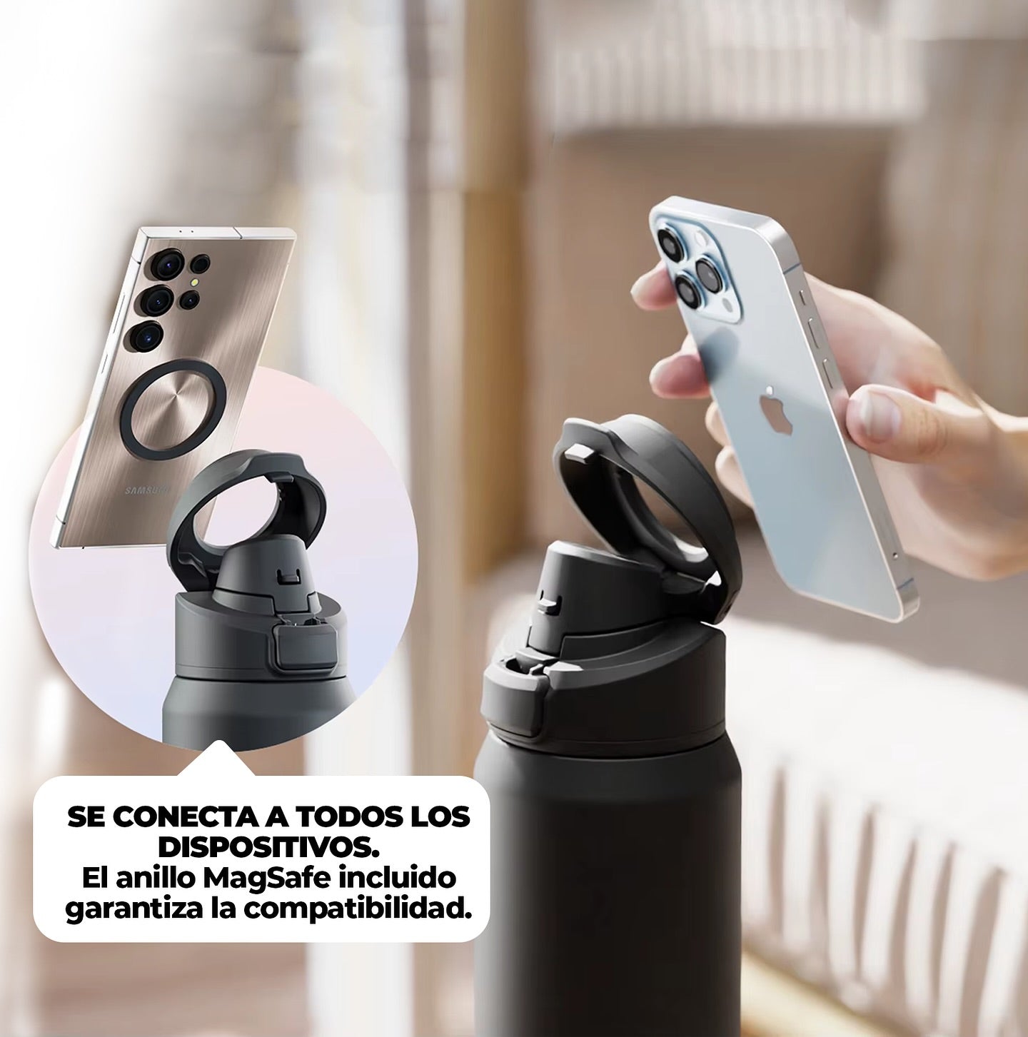 Magnetic Thermos Stainless Steel Sports Water Bottle with Magnetic Phone Holder Bouncing Cover Insulation Cup