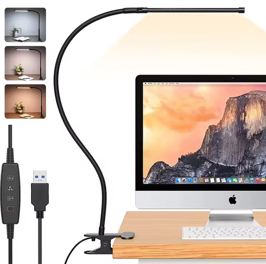 10W LED Desk Lamp with Clamp Dimmable Clip on Reading Light 10 Brightness Level 3 Lighting Modes Flexible Study Table Lamp USB